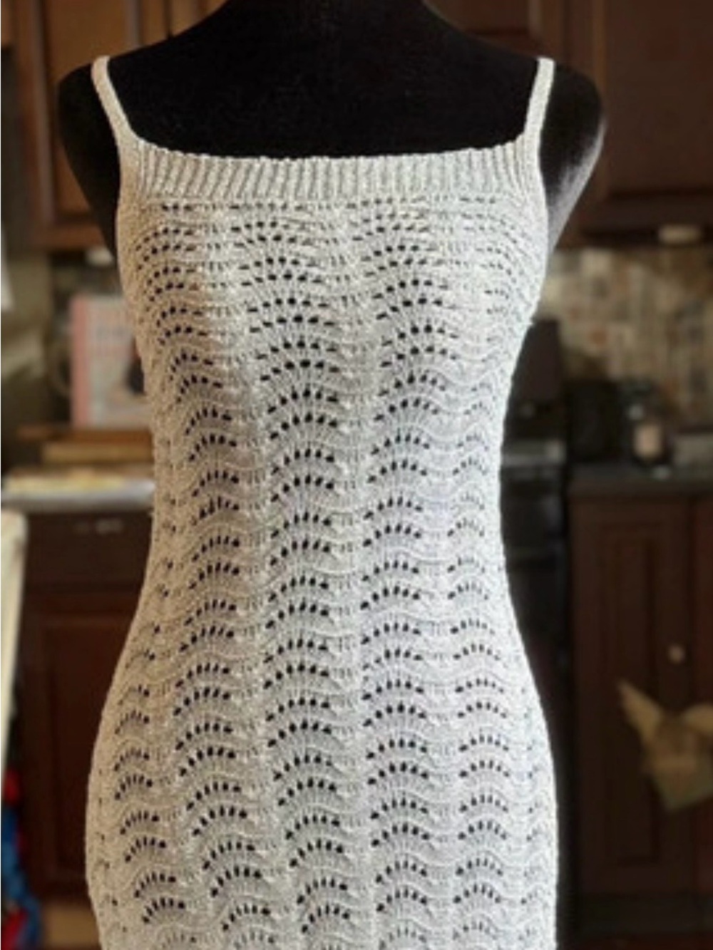 Silver Crochet Maxi Dress - Sleek Knit Design